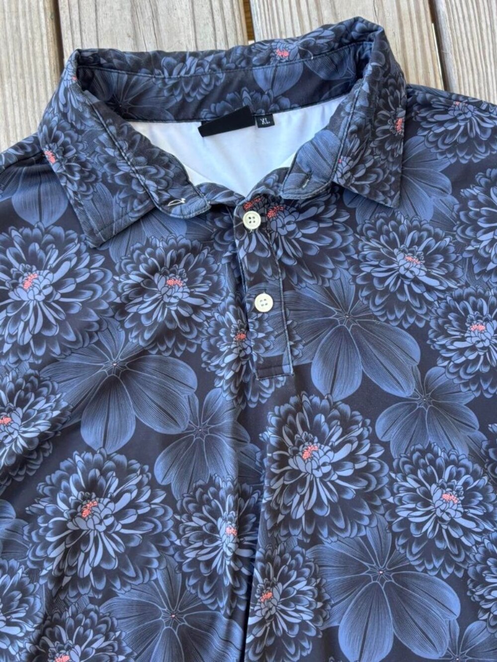 Sunday Swagger Golf Polo Shirt Collared Floral Design Blue XL